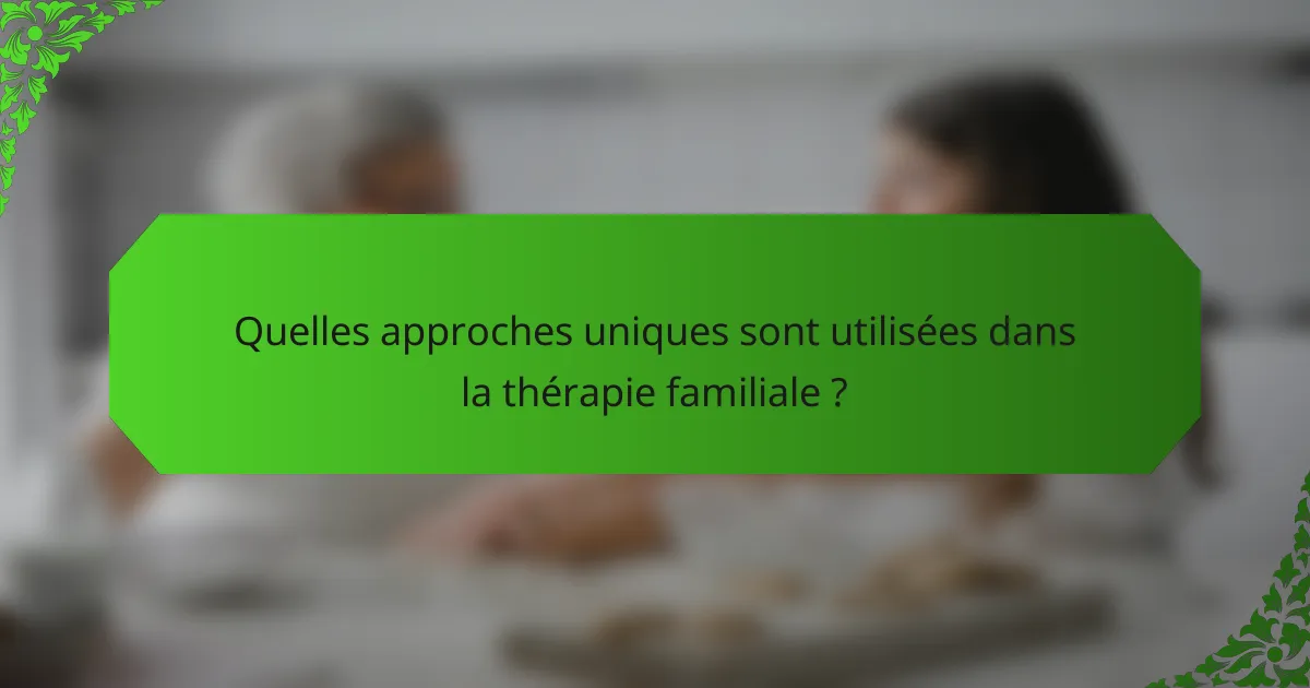 Quelles approches uniques sont utilisées dans la thérapie familiale ?