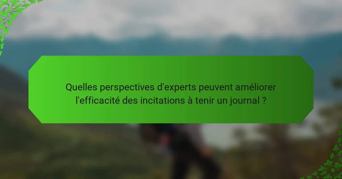 Quelles perspectives d'experts peuvent améliorer l'efficacité des incitations à tenir un journal ?