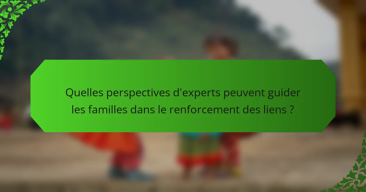 Quelles perspectives d'experts peuvent guider les familles dans le renforcement des liens ?