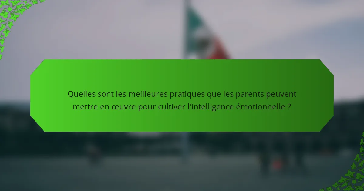 Quelles sont les meilleures pratiques que les parents peuvent mettre en œuvre pour cultiver l'intelligence émotionnelle ?